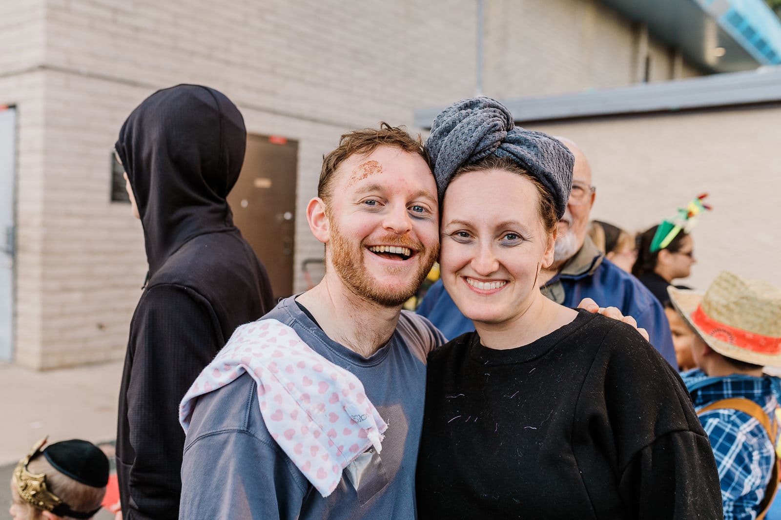 Two members in Purim costume at the shul's Purim celebration